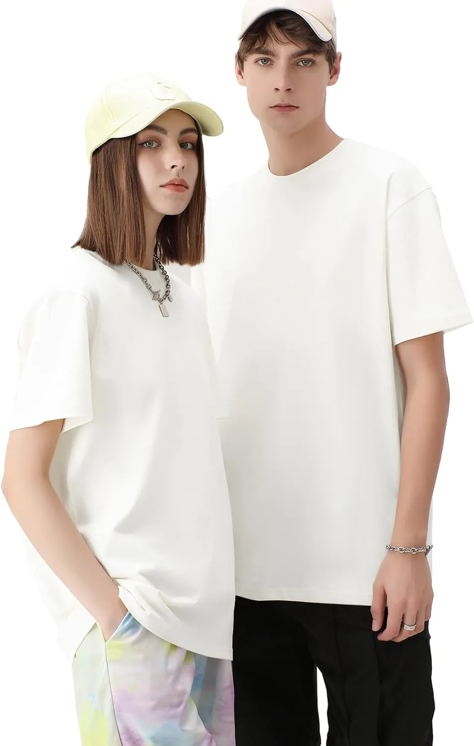 Men's Cotton T-Shirts Oversized Unisex Short Sleeve Crew Neck Loose Basic Tops Solid Athletic Tee