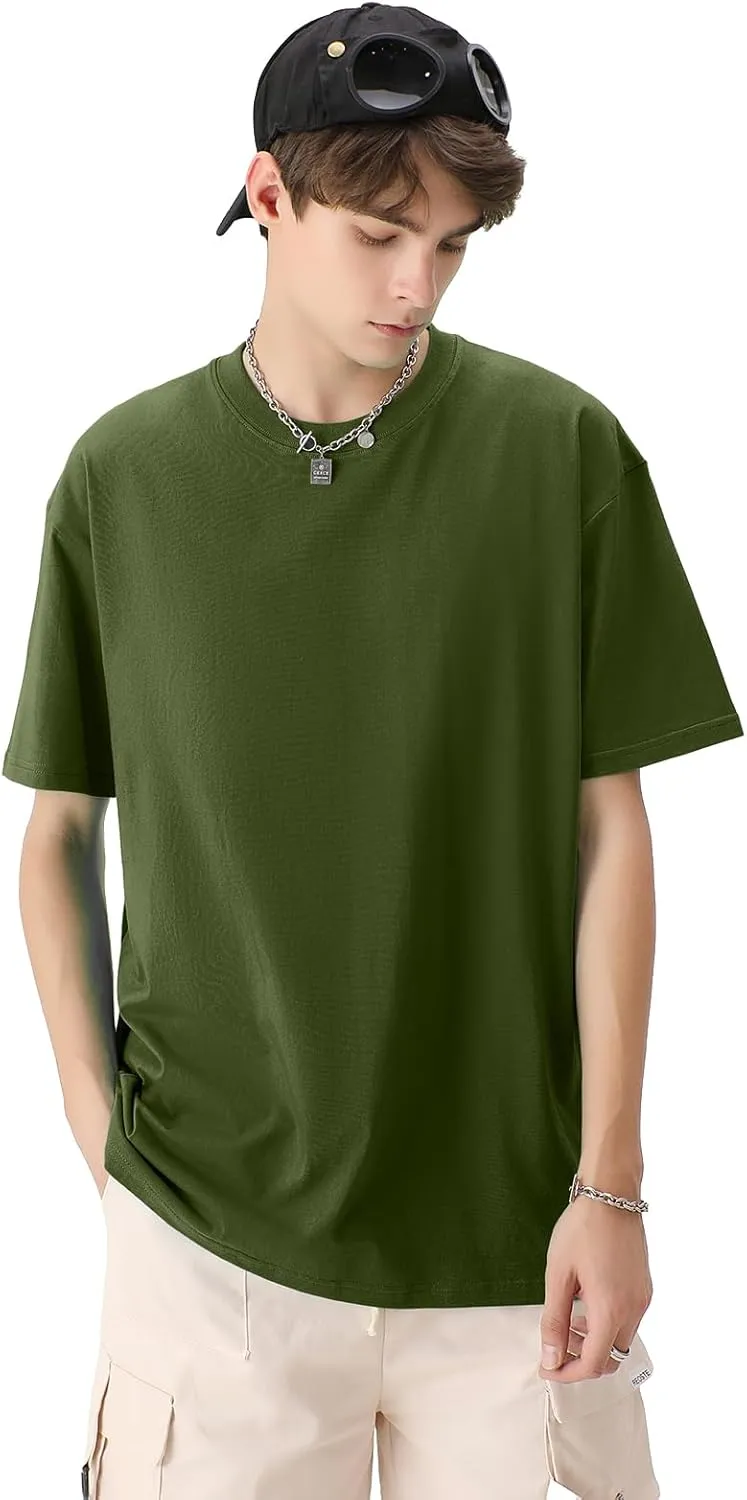 Men's Cotton T-Shirts Oversized Unisex Short Sleeve Crew Neck Loose Basic Tops Solid Athletic Tee