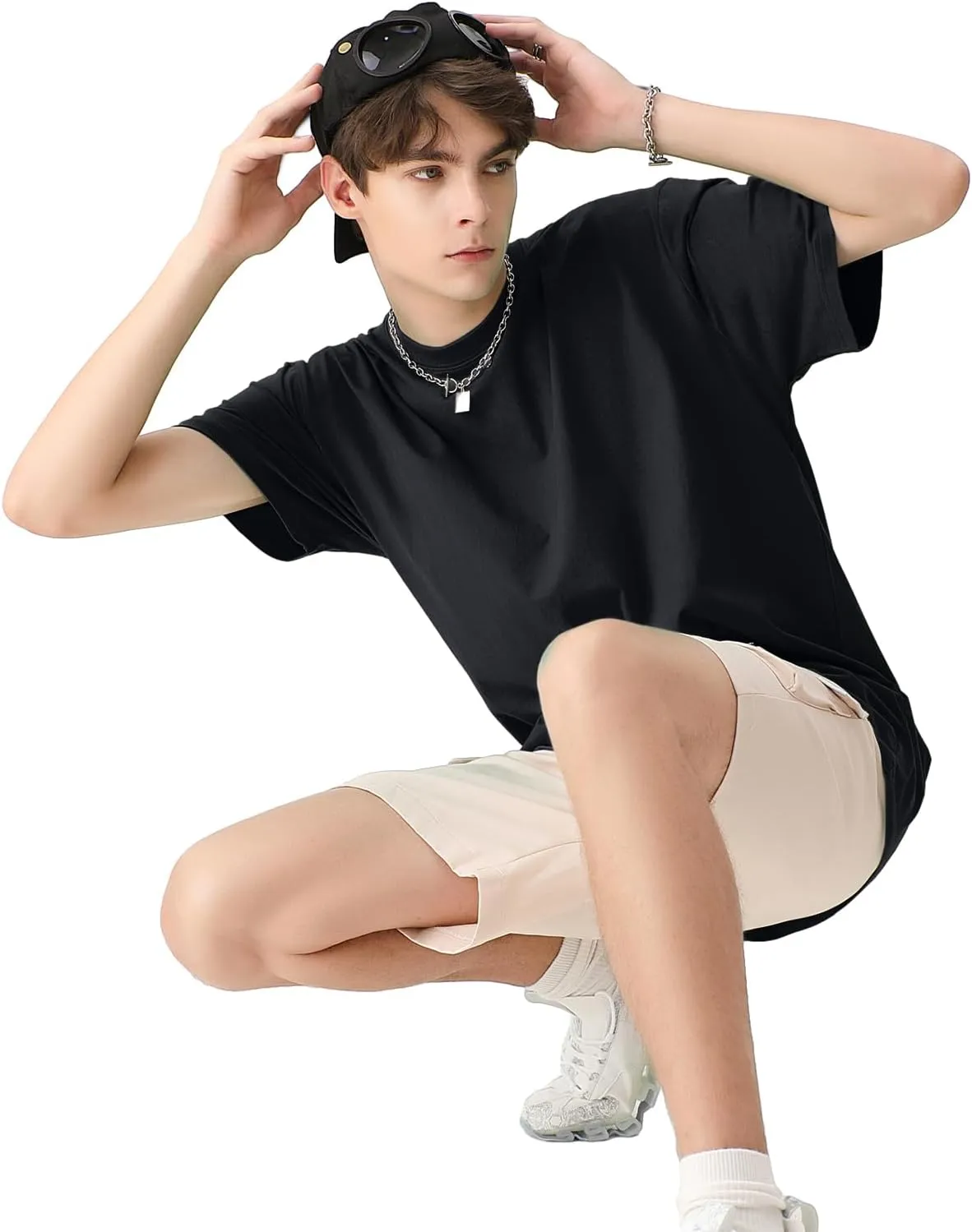 Men's Cotton T-Shirts Oversized Unisex Short Sleeve Crew Neck Loose Basic Tops Solid Athletic Tee