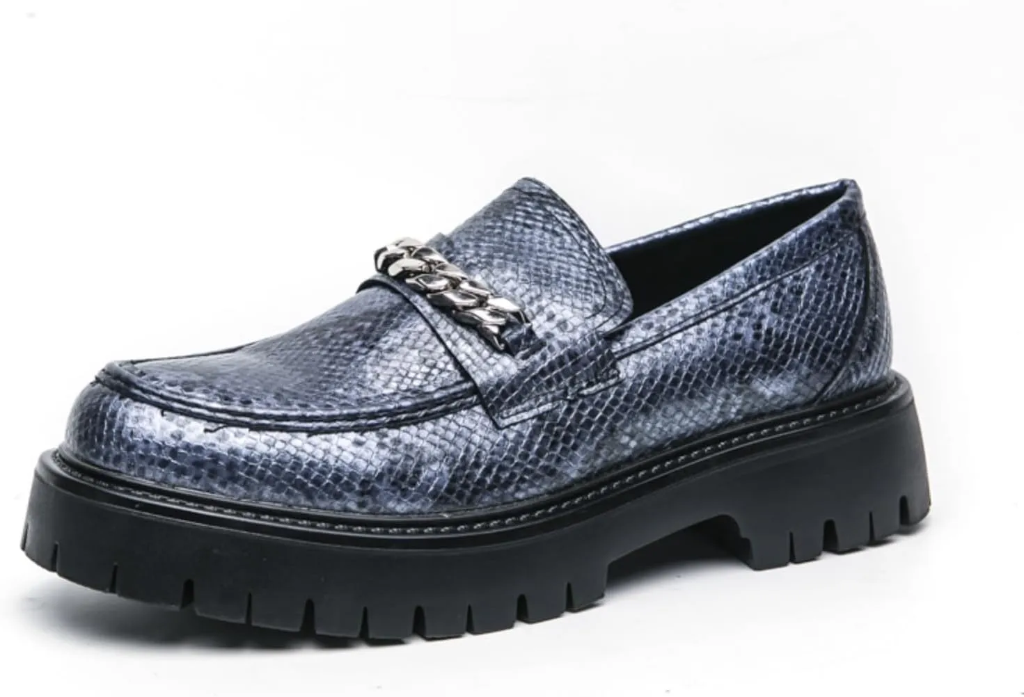 Men's Fashion Textured Leather Lug Sole Platform Comfort Slip - On Loafers Dress Shoes