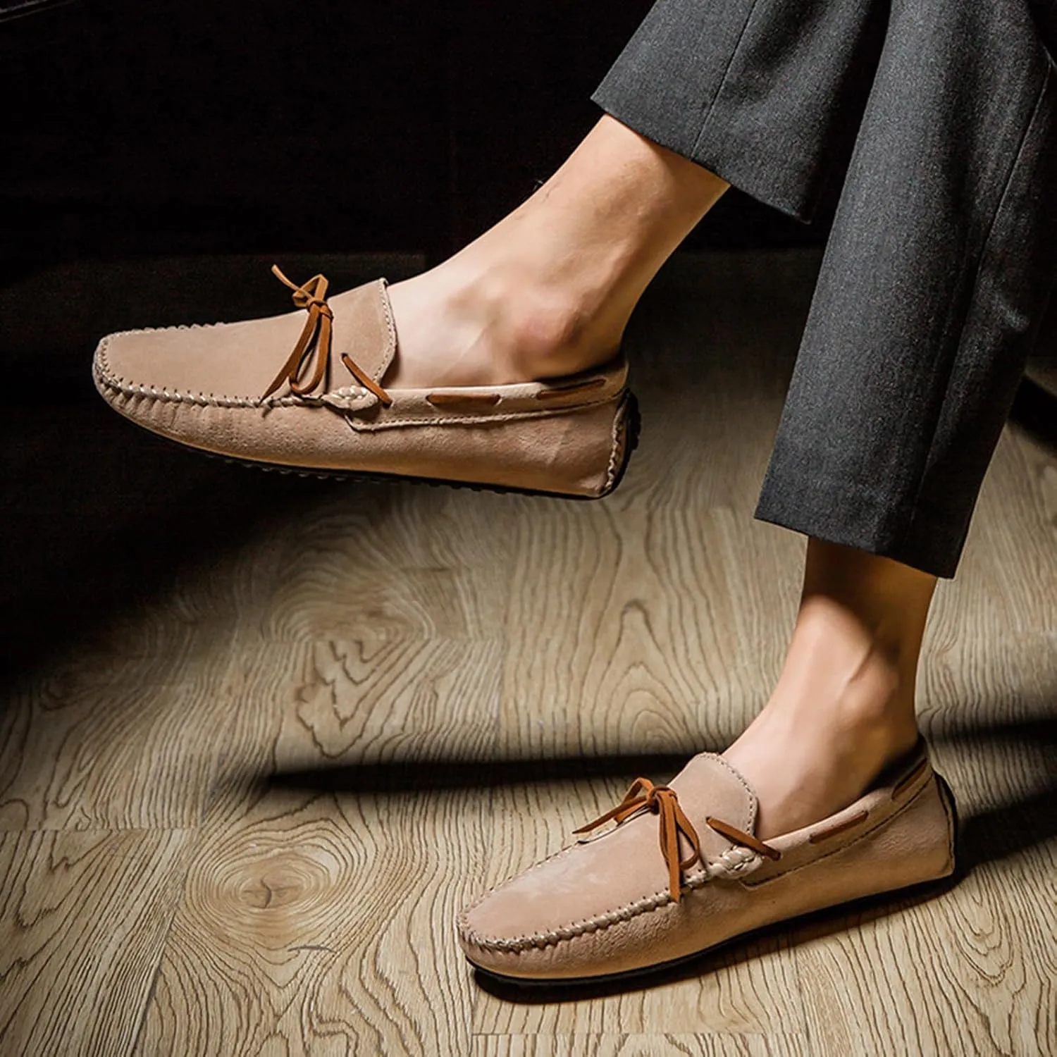 Men's Genuine Leather Moccasins Penny Loafers Casual Lace Up Slip On Gommino Flat Driving Shoes Comfort Dress Boat Shoes