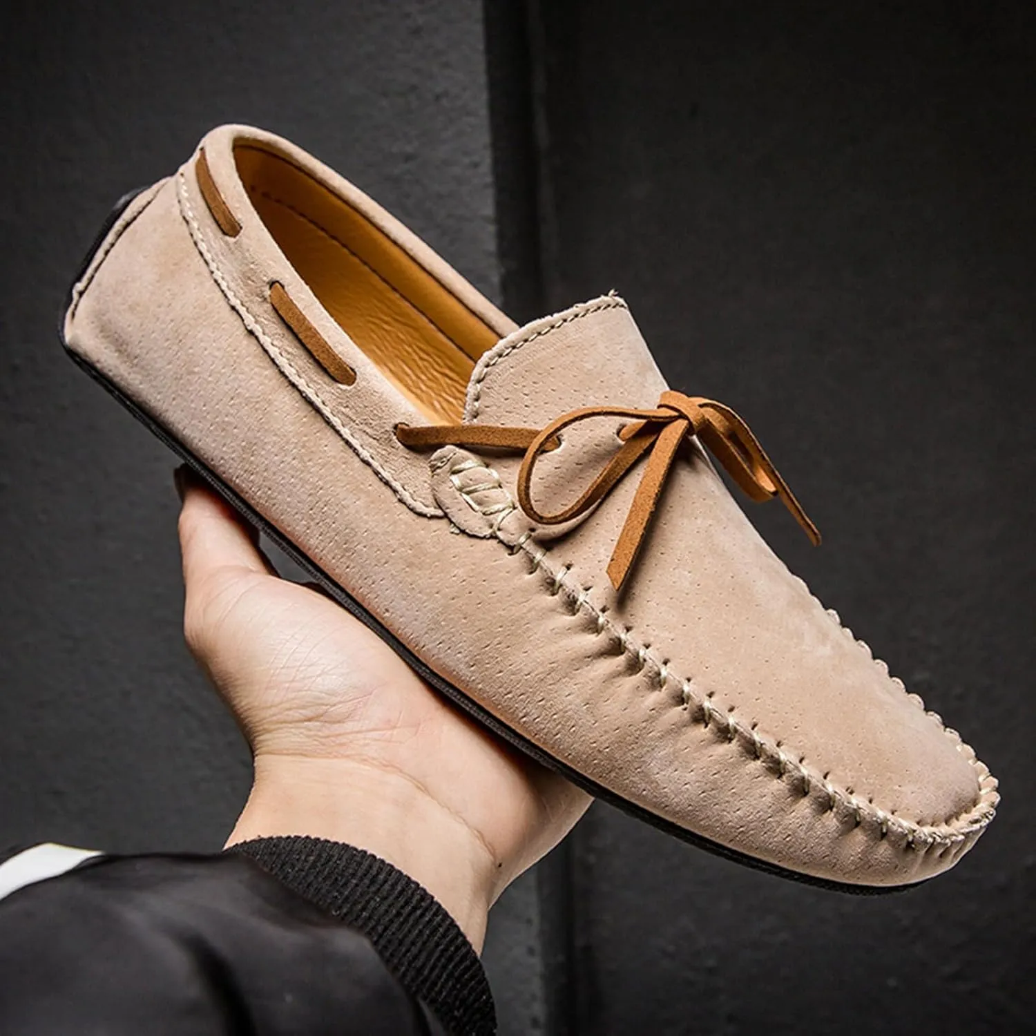 Men's Genuine Leather Moccasins Penny Loafers Casual Lace Up Slip On Gommino Flat Driving Shoes Comfort Dress Boat Shoes