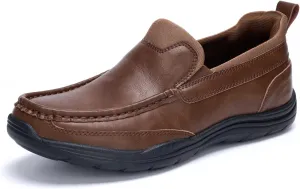 Men's Hands Free Slip On Leather Loafers Casual Walking Shoes with Breathable Comfort