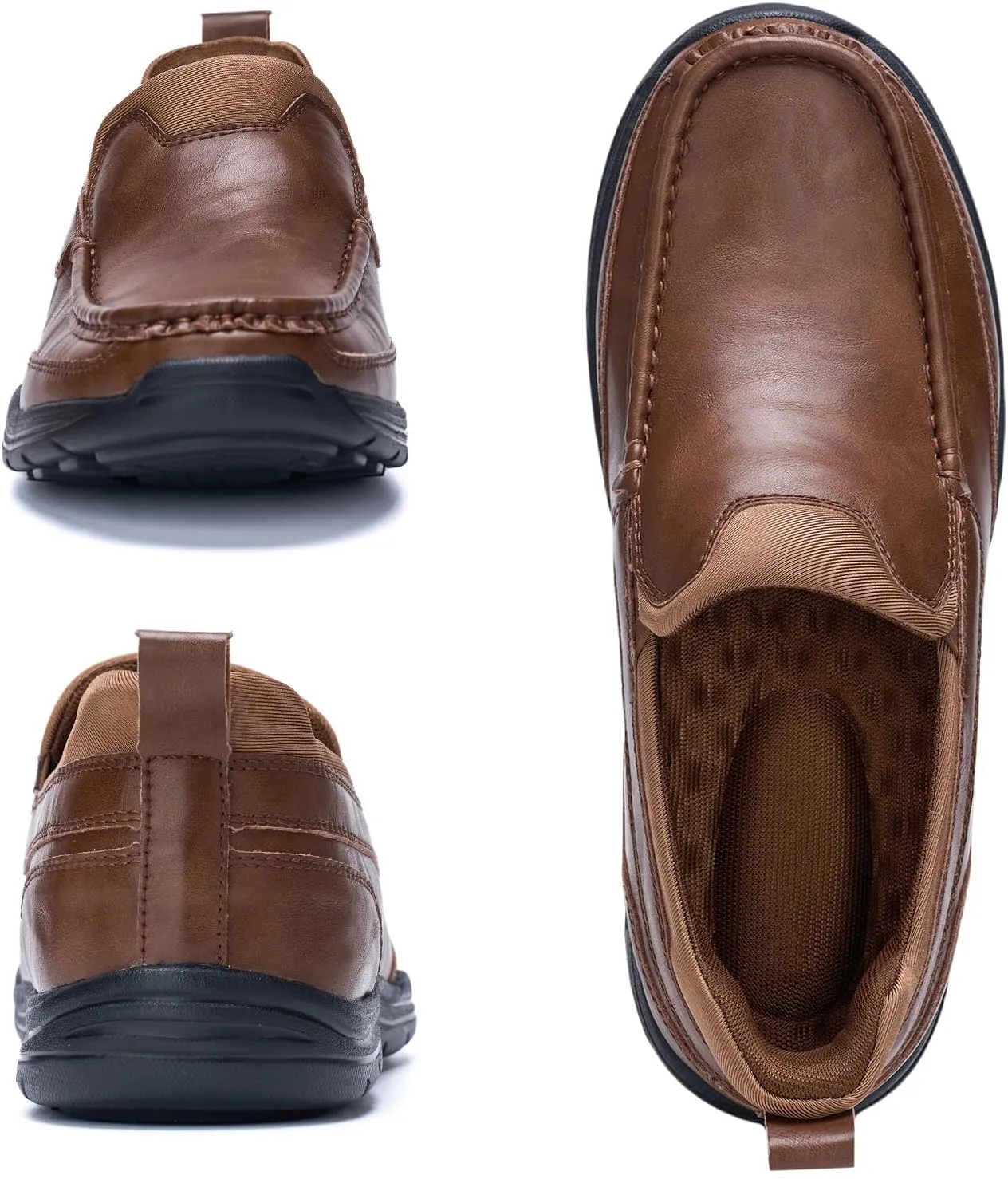 Men's Hands Free Slip On Leather Loafers Casual Walking Shoes with Breathable Comfort