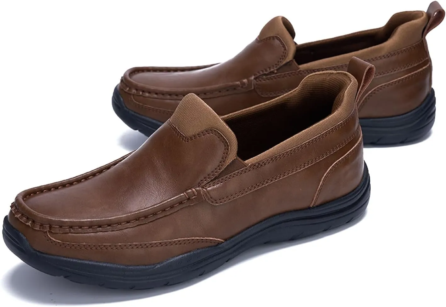 Men's Hands Free Slip On Leather Loafers Casual Walking Shoes with Breathable Comfort