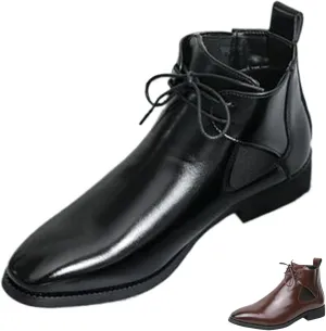 Men's Leather Comfortable Pointed Toe Chukka Boots Retro Classic Lace-up British Style Low Heel Oxford Chelsea Boots Casual Formal Business Dress Ankle Booties