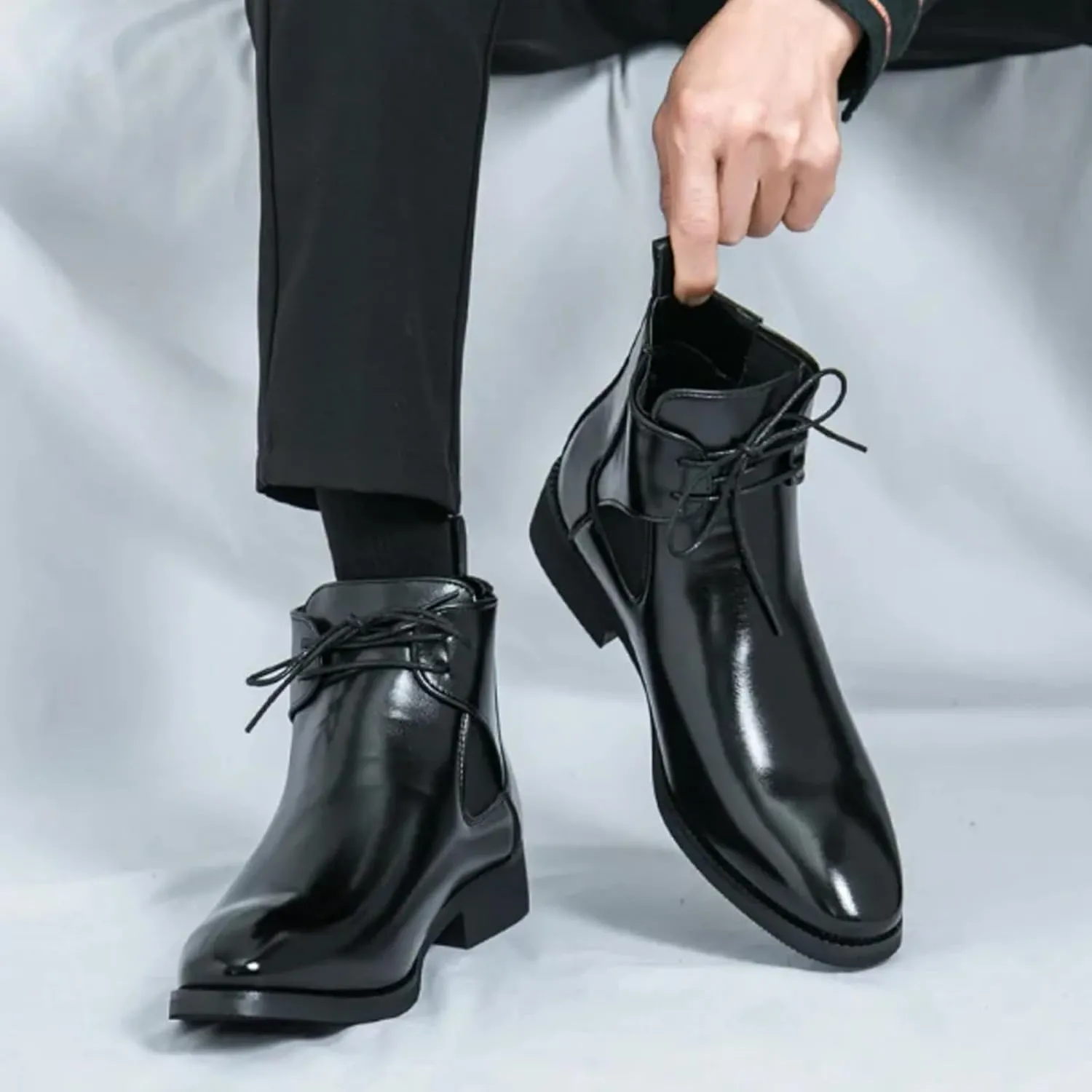 Men's Leather Comfortable Pointed Toe Chukka Boots Retro Classic Lace-up British Style Low Heel Oxford Chelsea Boots Casual Formal Business Dress Ankle Booties