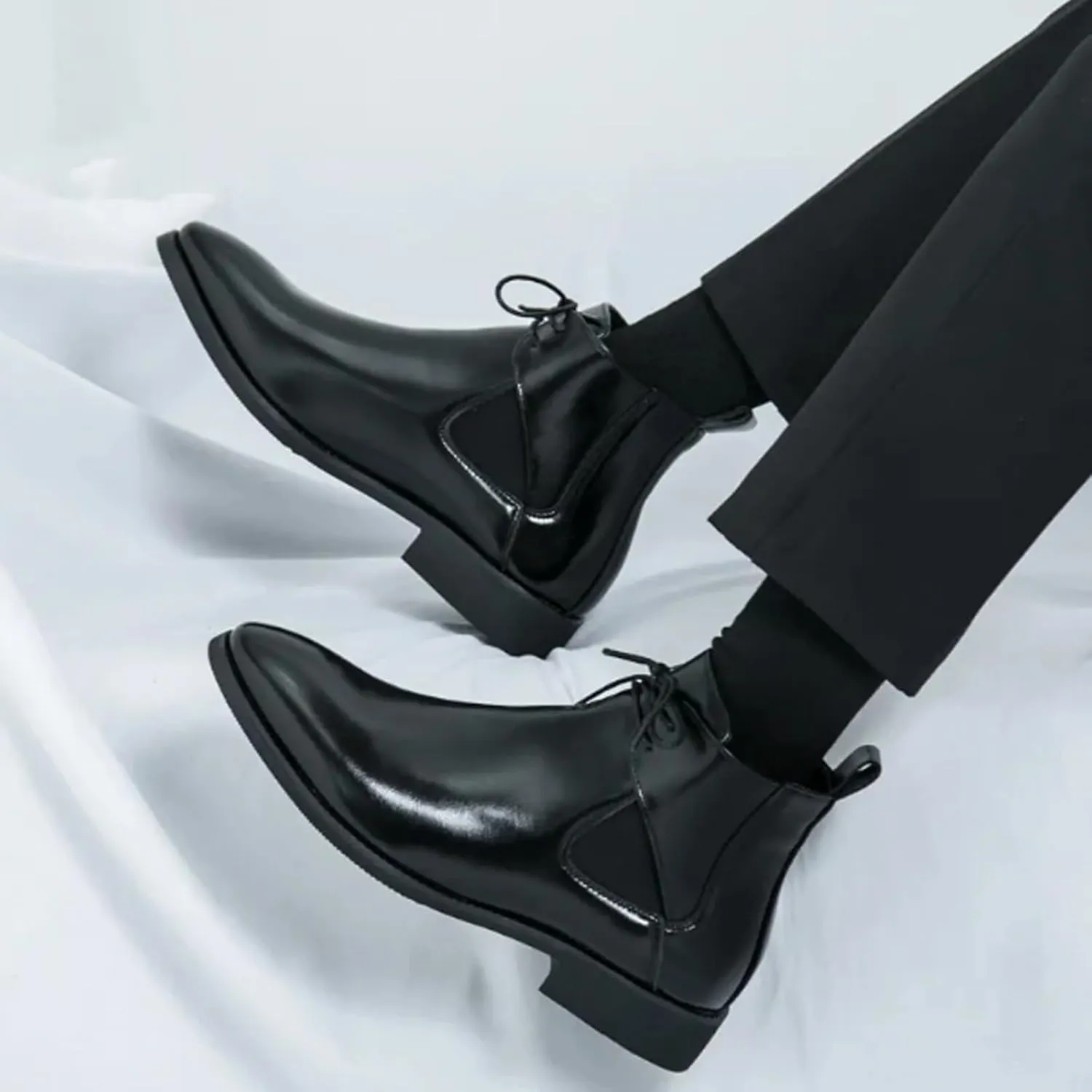 Men's Leather Comfortable Pointed Toe Chukka Boots Retro Classic Lace-up British Style Low Heel Oxford Chelsea Boots Casual Formal Business Dress Ankle Booties