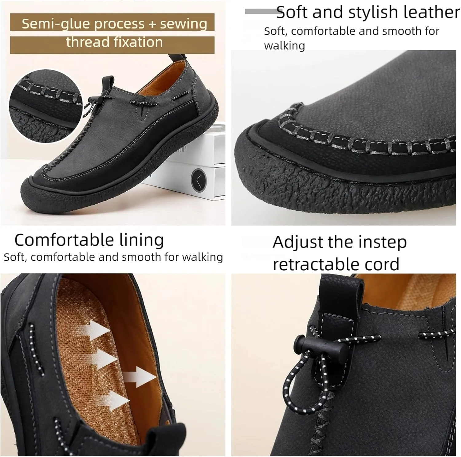 Men's Leather Loafers Slip-On Shoes - Lightweight Driving & Walking Footwear with Soft Cushioning for Office Outdoor Travel