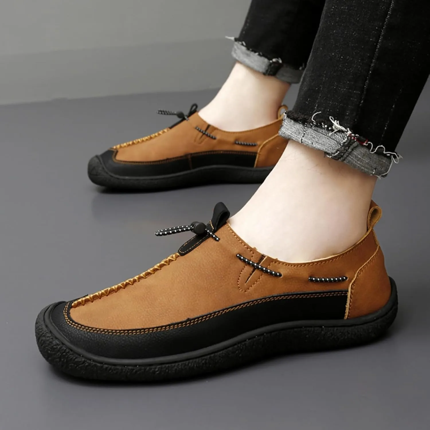 Men's Leather Loafers Slip-On Shoes - Lightweight Driving & Walking Footwear with Soft Cushioning for Office Outdoor Travel
