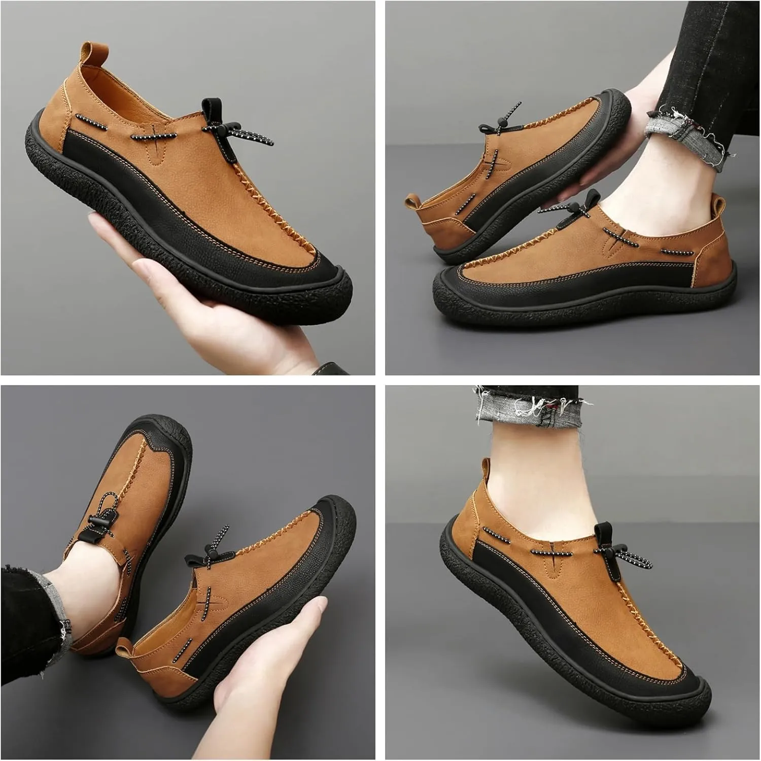 Men's Leather Loafers Slip-On Shoes - Lightweight Driving & Walking Footwear with Soft Cushioning for Office Outdoor Travel