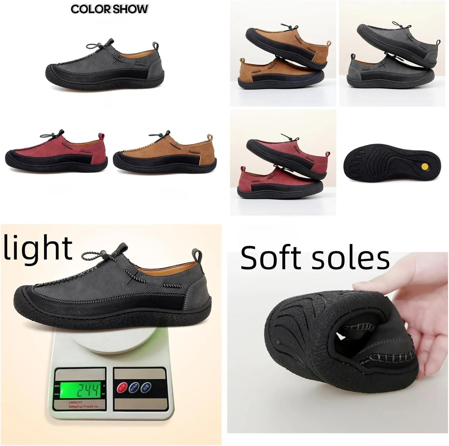 Men's Leather Loafers Slip-On Shoes - Lightweight Driving & Walking Footwear with Soft Cushioning for Office Outdoor Travel