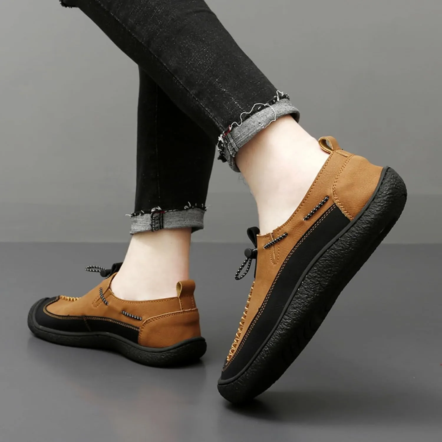 Men's Leather Loafers Slip-On Shoes - Lightweight Driving & Walking Footwear with Soft Cushioning for Office Outdoor Travel