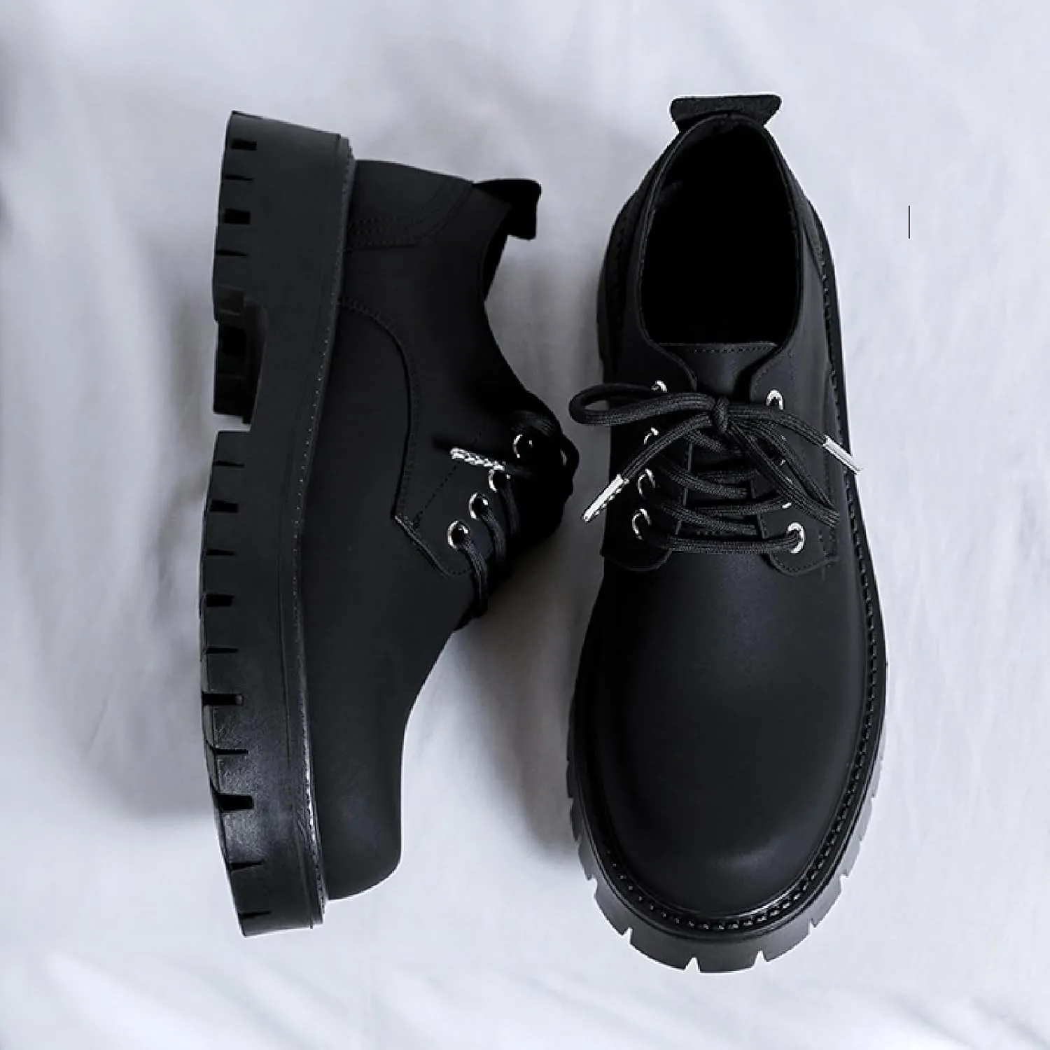 Men's Leather Platform Penny Loafers Classic Round Toe Comfort Slip On Heightening Chunky Heel Lug Sole Dress Oxfords Work Office Business Derby Shoes