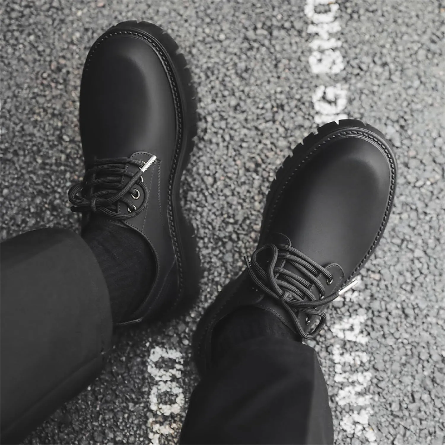 Men's Leather Platform Penny Loafers Classic Round Toe Comfort Slip On Heightening Chunky Heel Lug Sole Dress Oxfords Work Office Business Derby Shoes