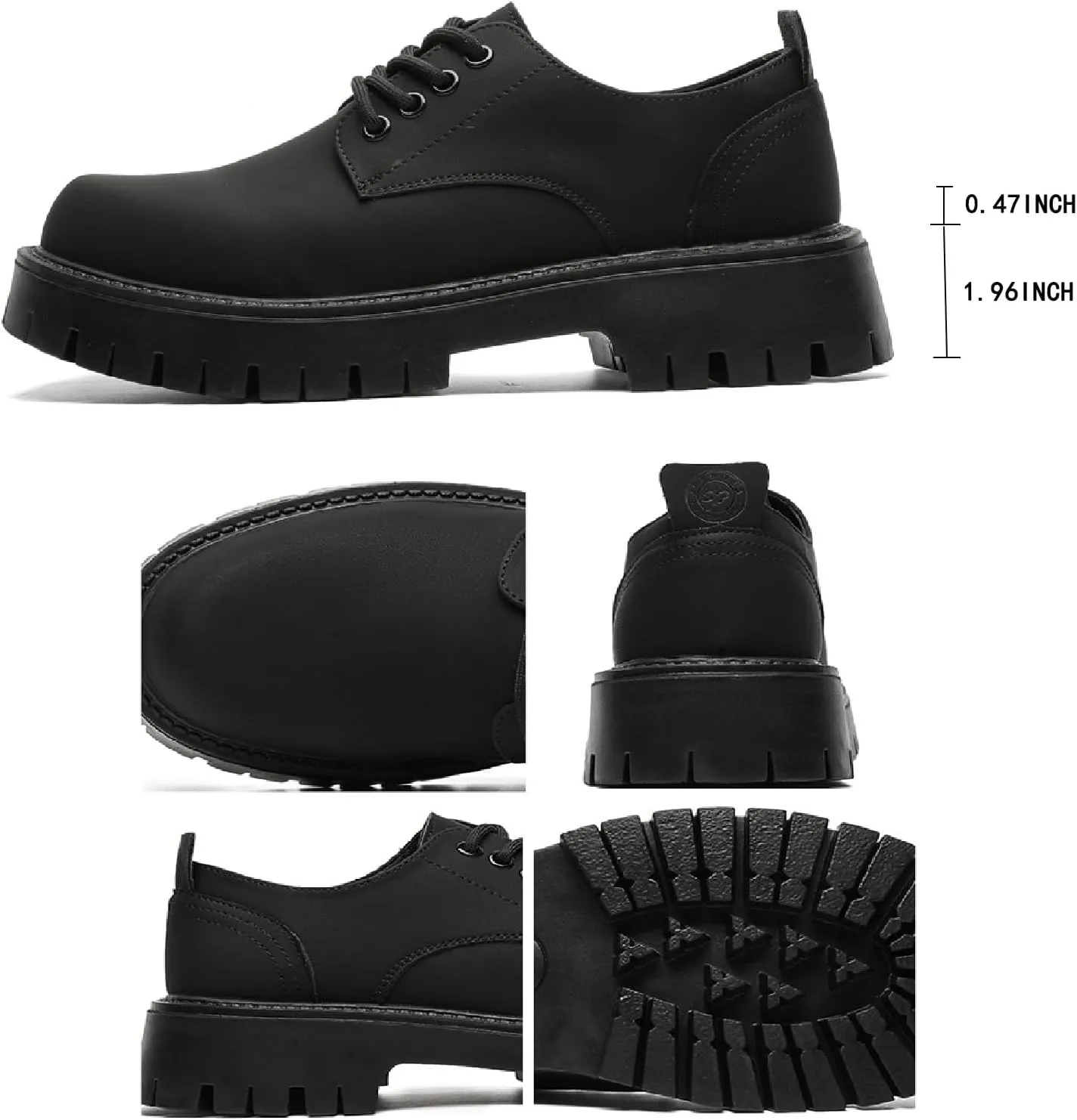 Men's Leather Platform Penny Loafers Classic Round Toe Comfort Slip On Heightening Chunky Heel Lug Sole Dress Oxfords Work Office Business Derby Shoes