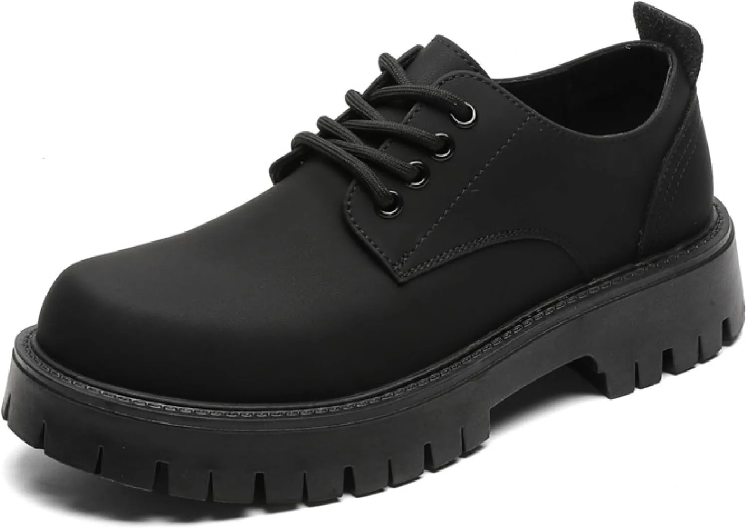 Men's Leather Platform Penny Loafers Classic Round Toe Comfort Slip On Heightening Chunky Heel Lug Sole Dress Oxfords Work Office Business Derby Shoes