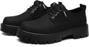 Men's Leather Platform Penny Loafers Classic Round Toe Comfort Slip On Heightening Chunky Heel Lug Sole Dress Oxfords Work Office Business Derby Shoes