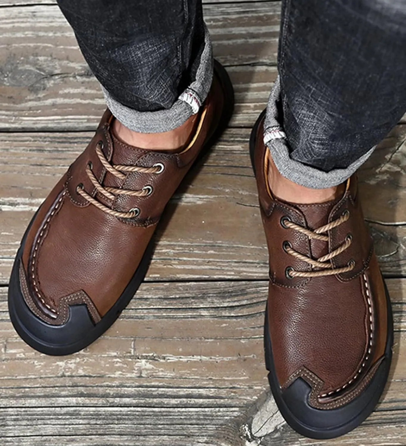 Mens Leather Shoes Loafers Causal Comfortable Walking Shoes Autumn Spring Hiking Shoes