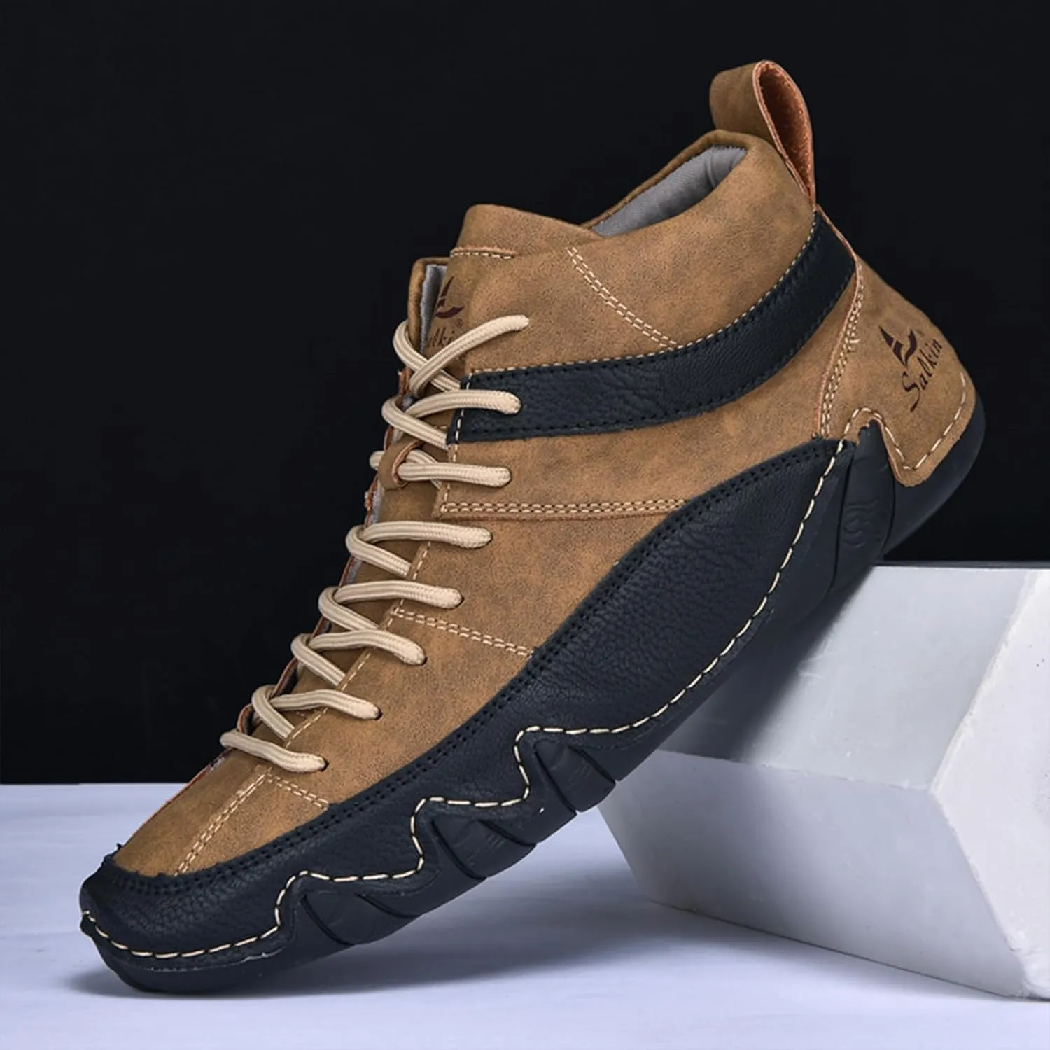 Men's Lightweight Handmade High Top Chukka Boots - Soft Leather Lace-Up Ankle Boots for Driving Hiking & Walking - Non-Slip Dress Sneakers All Season Casual