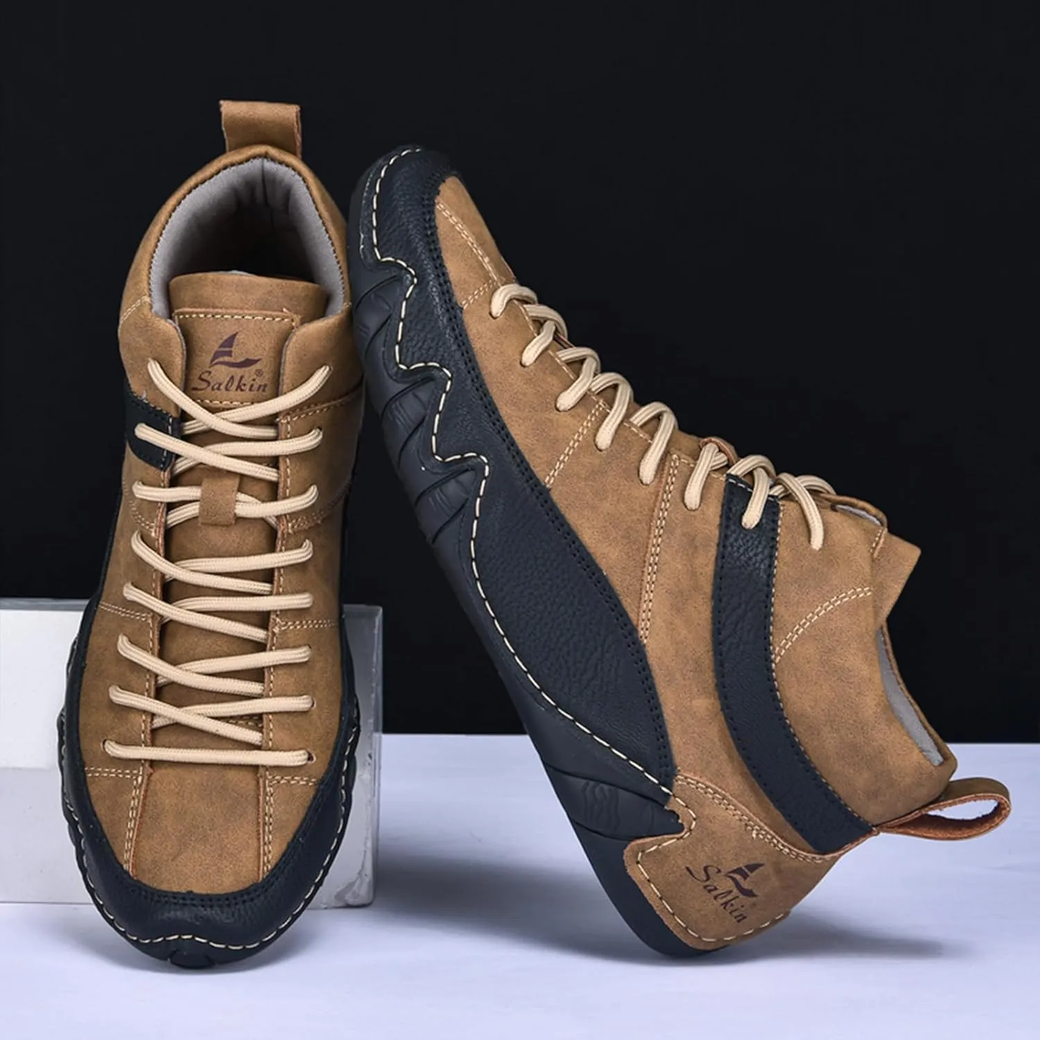 Men's Lightweight Handmade High Top Chukka Boots - Soft Leather Lace-Up Ankle Boots for Driving Hiking & Walking - Non-Slip Dress Sneakers All Season Casual