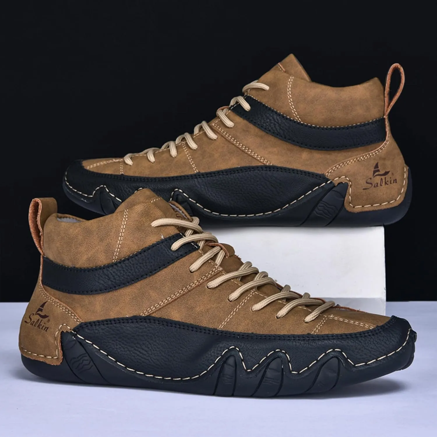 Men's Lightweight Handmade High Top Chukka Boots - Soft Leather Lace-Up Ankle Boots for Driving Hiking & Walking - Non-Slip Dress Sneakers All Season Casual