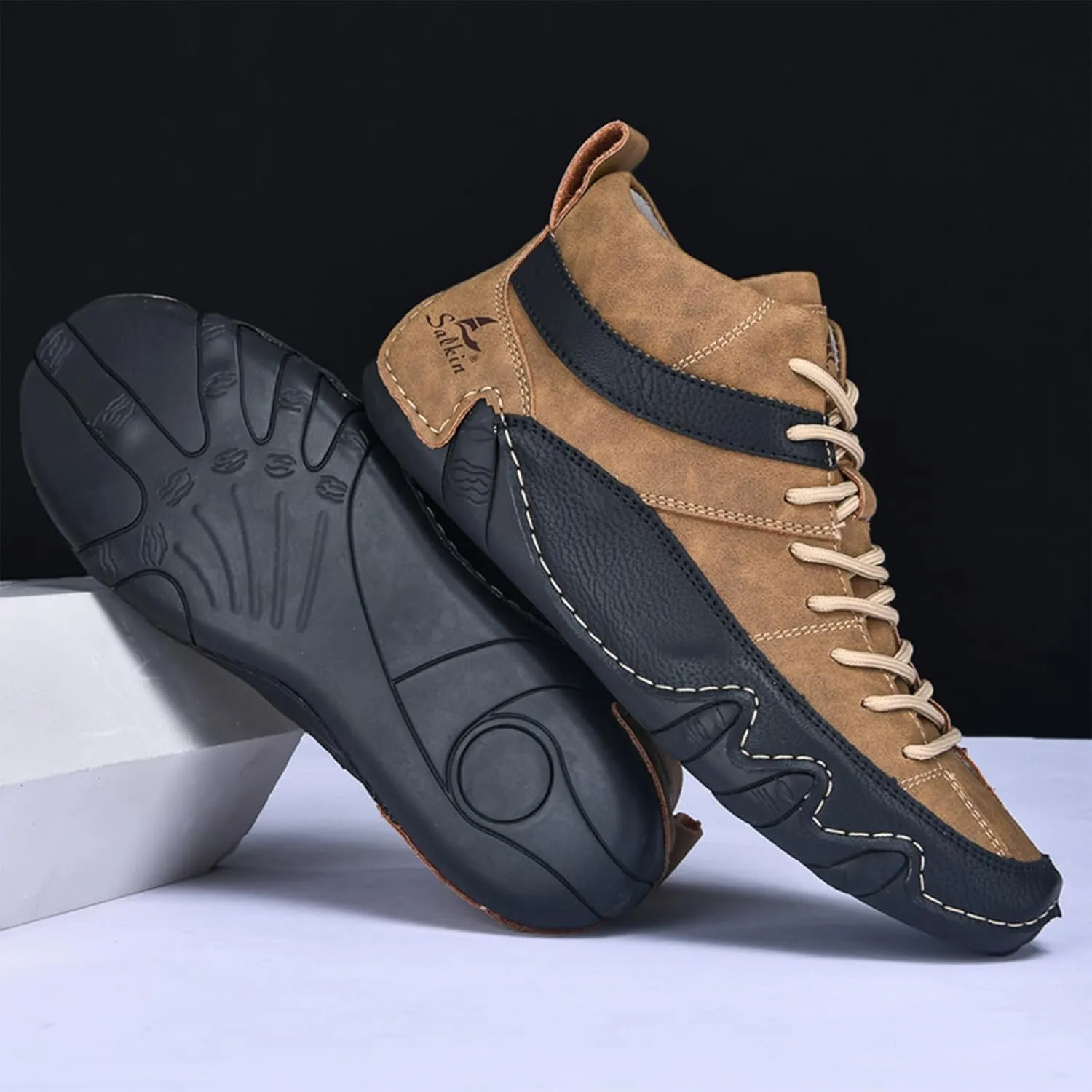 Men's Lightweight Handmade High Top Chukka Boots - Soft Leather Lace-Up Ankle Boots for Driving Hiking & Walking - Non-Slip Dress Sneakers All Season Casual