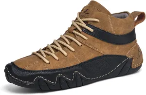 Men's Lightweight Handmade High Top Chukka Boots - Soft Leather Lace-Up Ankle Boots for Driving Hiking & Walking - Non-Slip Dress Sneakers All Season Casual
