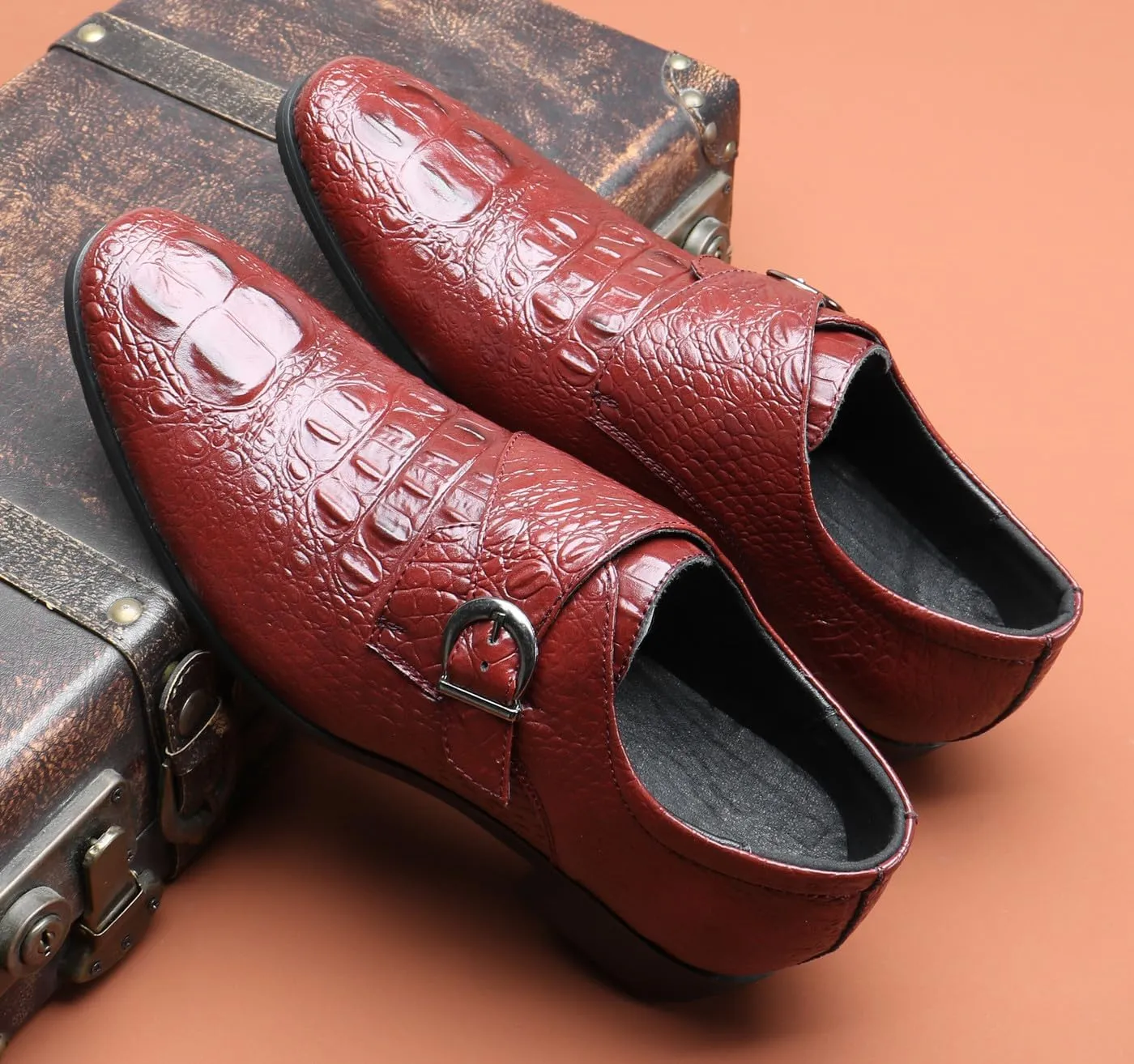 Mens Loafers Casual Dress Leather Buckle Loafers Prom Wedding Fashion Crocodile Skin Texture Moccasins Business Tuxedo Shoes for Men
