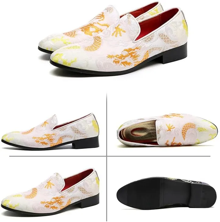 Mens Smoking Loafer with Embroidery Textured Tuxedo Slip-on Prom Loafers Luxury Penny Dress Shoes 5881