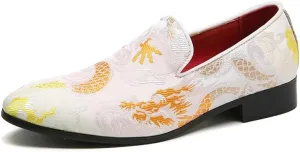Mens Smoking Loafer with Embroidery Textured Tuxedo Slip-on Prom Loafers Luxury Penny Dress Shoes 5881