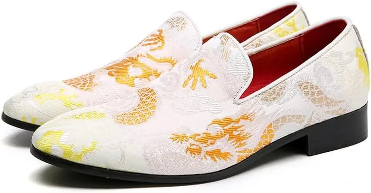 Mens Smoking Loafer with Embroidery Textured Tuxedo Slip-on Prom Loafers Luxury Penny Dress Shoes 5881