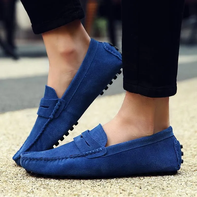 Men's Suede Leather Penny Loafers, Casual Driving Moccasins, Slip-On Boat Shoes,Big Sizes