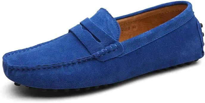 Men's Suede Leather Penny Loafers, Casual Driving Moccasins, Slip-On Boat Shoes,Big Sizes
