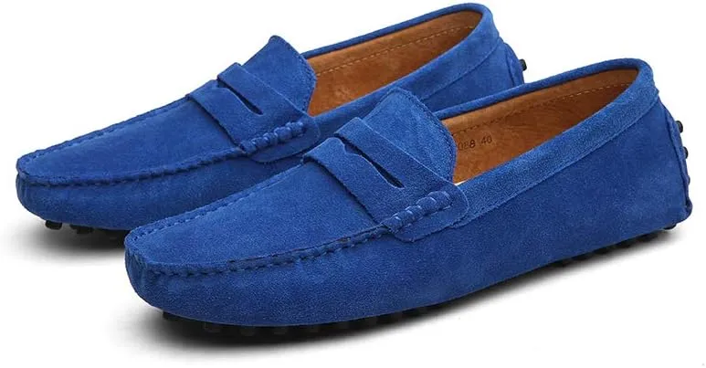 Men's Suede Leather Penny Loafers, Casual Driving Moccasins, Slip-On Boat Shoes,Big Sizes