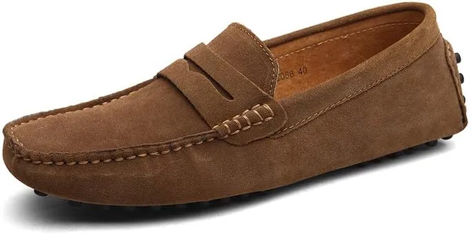 Men's Suede Leather Penny Loafers, Casual Driving Moccasins, Slip-On Boat Shoes,Big Sizes