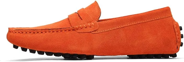 Men's Suede Leather Penny Loafers, Casual Driving Moccasins, Slip-On Boat Shoes,Big Sizes