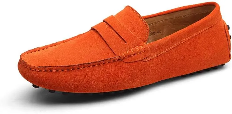 Men's Suede Leather Penny Loafers, Casual Driving Moccasins, Slip-On Boat Shoes,Big Sizes