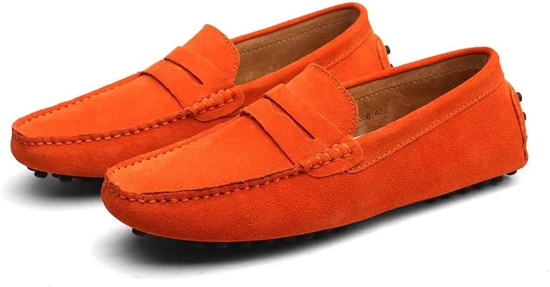 Men's Suede Leather Penny Loafers, Casual Driving Moccasins, Slip-On Boat Shoes,Big Sizes