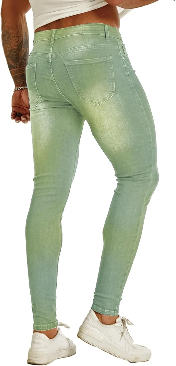 Men's Super Skinny Stretch Tapered Leg Slim Fit Ripped Distressed Jeans…
