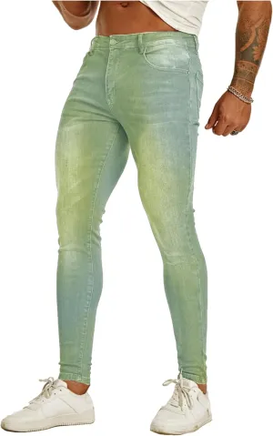 Men's Super Skinny Stretch Tapered Leg Slim Fit Ripped Distressed Jeans…