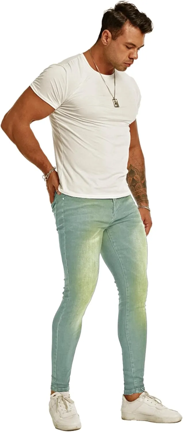 Men's Super Skinny Stretch Tapered Leg Slim Fit Ripped Distressed Jeans…