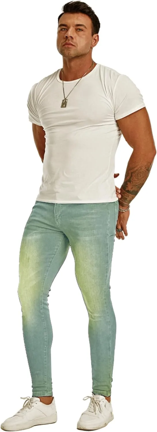 Men's Super Skinny Stretch Tapered Leg Slim Fit Ripped Distressed Jeans…