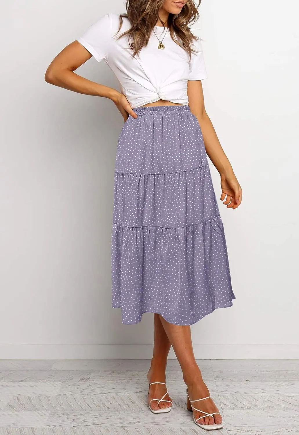 MEROKEETY Women's Boho Leopard Print Skirt Pleated A-Line Swing Midi Skirts