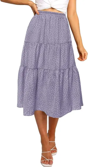 MEROKEETY Women's Boho Leopard Print Skirt Pleated A-Line Swing Midi Skirts