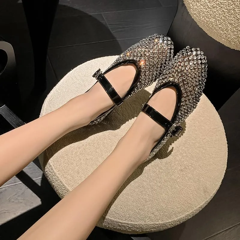 Mesh Ballet Flats for Women Black Comfortable Ballerina Buckle Strap Flats Ladies Fishnet Casual Elegant Mary Jane Dress Shoes