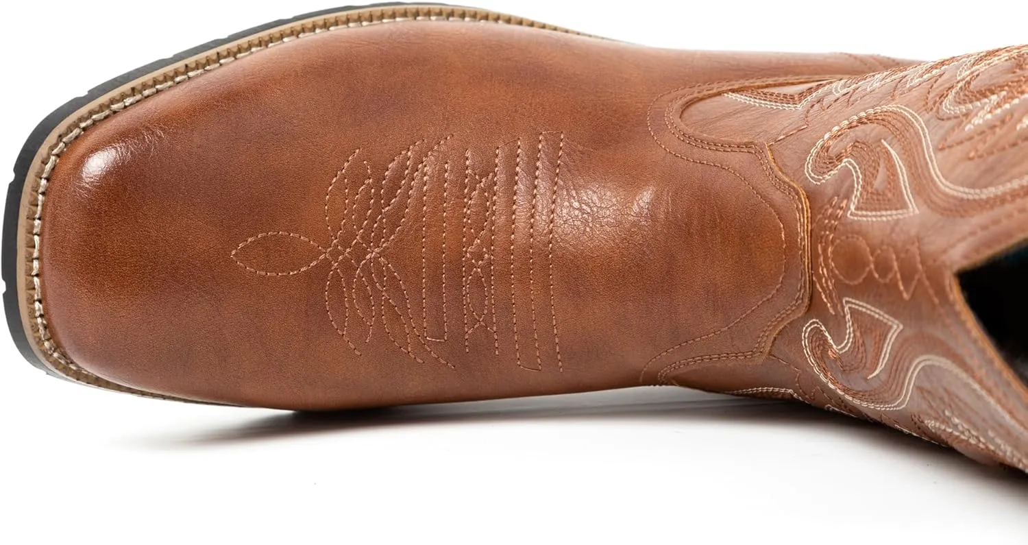 Metrocharm Men's Cowboy Western-02 Embroidered Square Toe Mid-Calf Boots