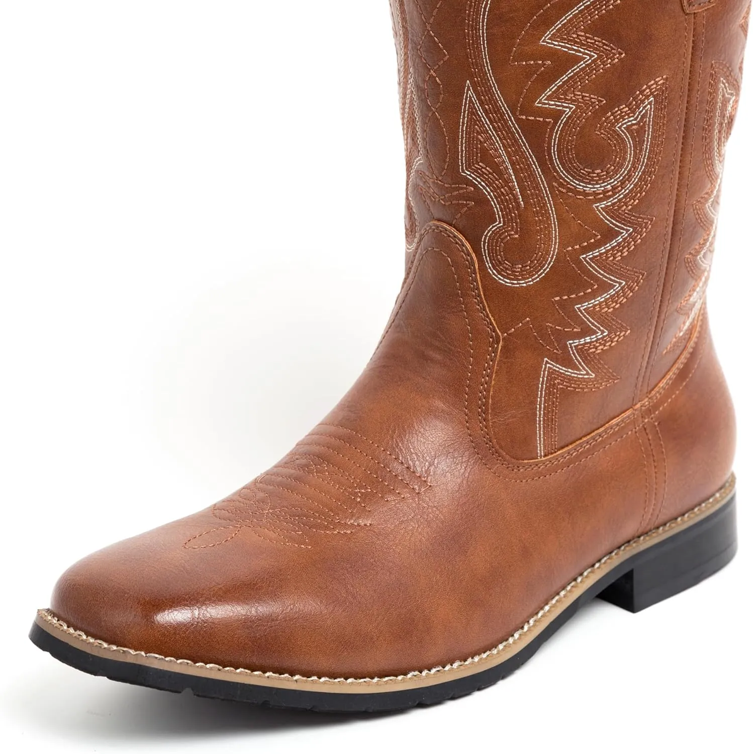 Metrocharm Men's Cowboy Western-02 Embroidered Square Toe Mid-Calf Boots