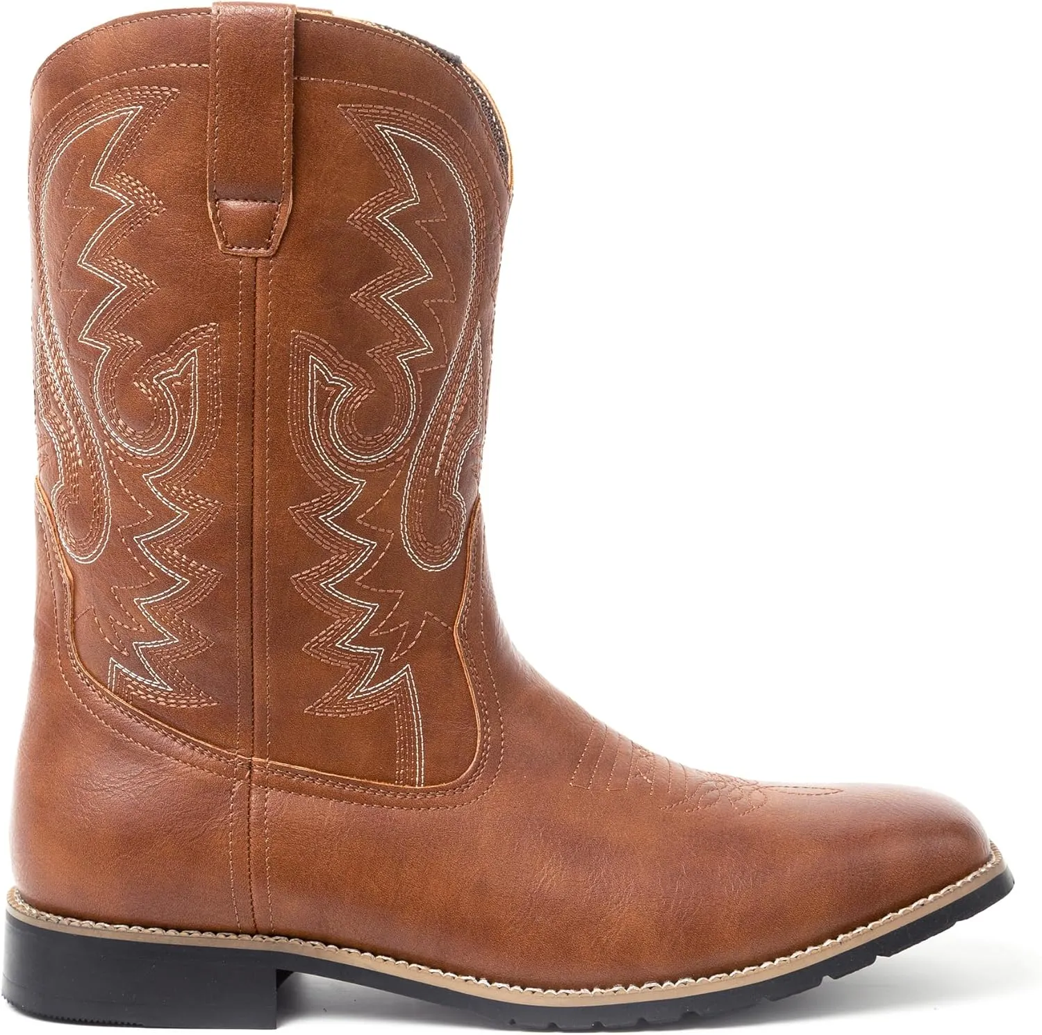 Metrocharm Men's Cowboy Western-02 Embroidered Square Toe Mid-Calf Boots