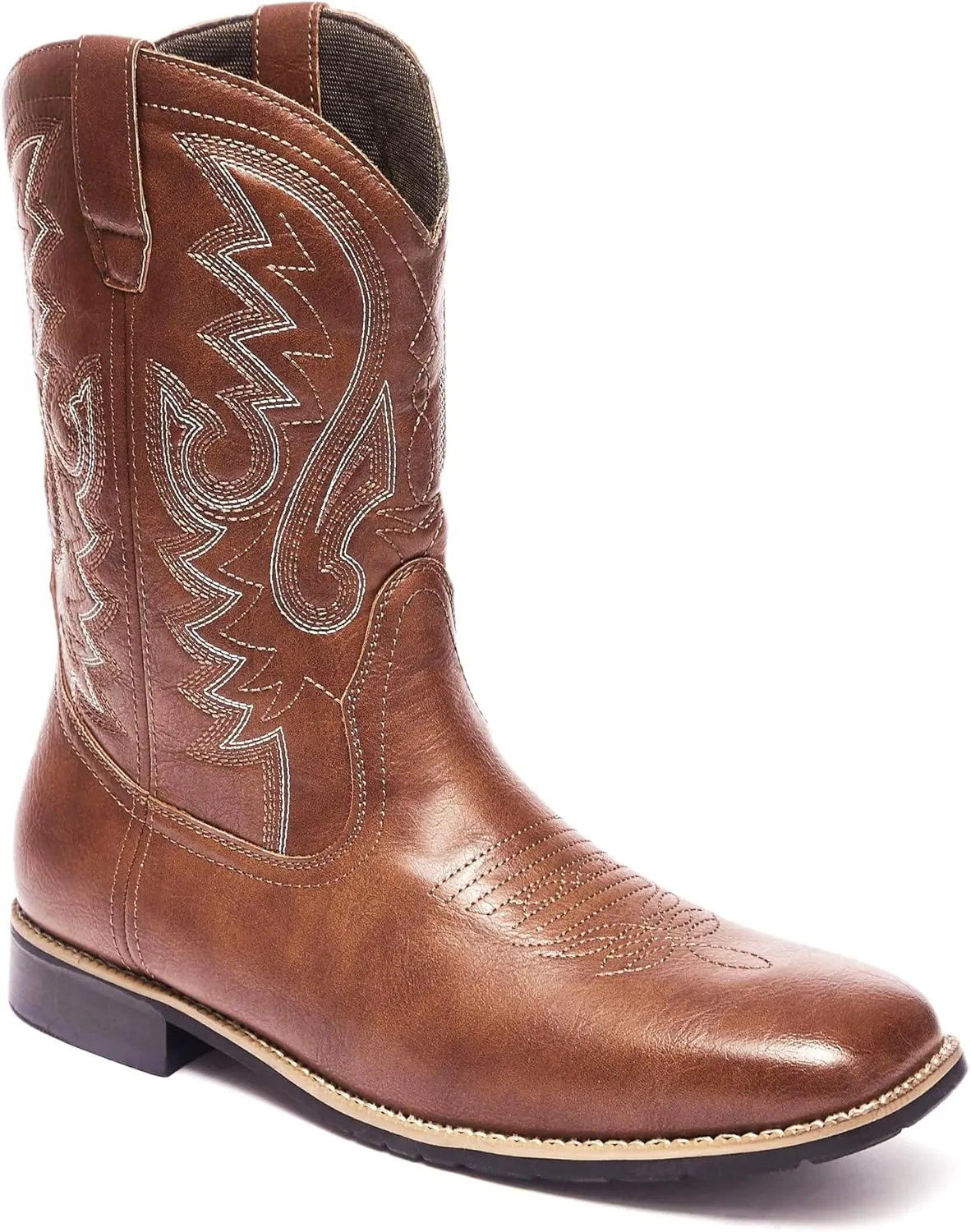 Metrocharm Men's Cowboy Western-02 Embroidered Square Toe Mid-Calf Boots